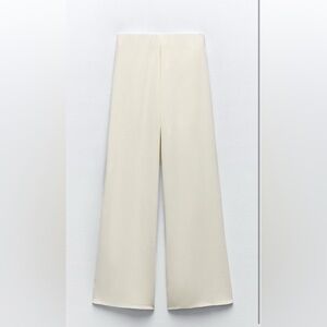 Zara asymmetric Flowy Cream Wide-Leg Pants high waisted